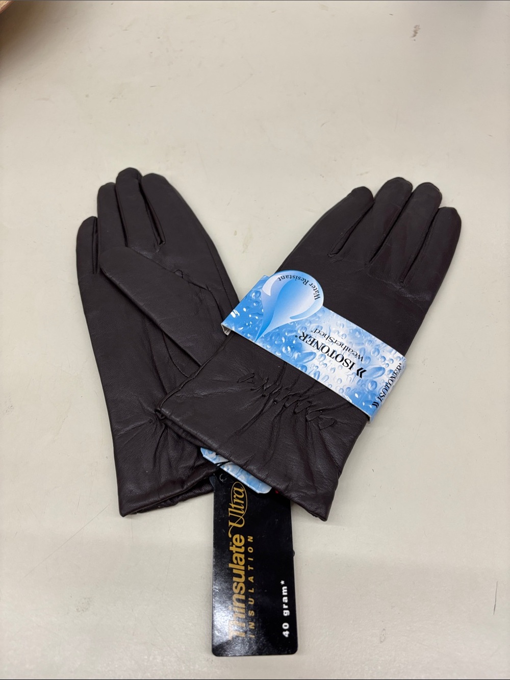 NWT Isotoner Women's Dark Brown Leather Gloves 3M